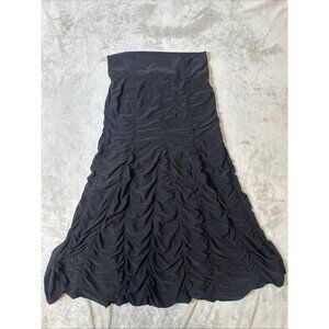 Last Tango Dress Black Ruched Strapless Midi Boho Stretchy Travel Medium